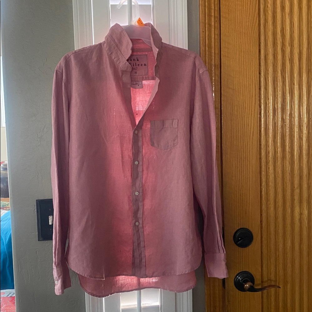 Frank & Eileen Pink/Mauve women’s linen long sleeve shirt - Picture 2 of 11